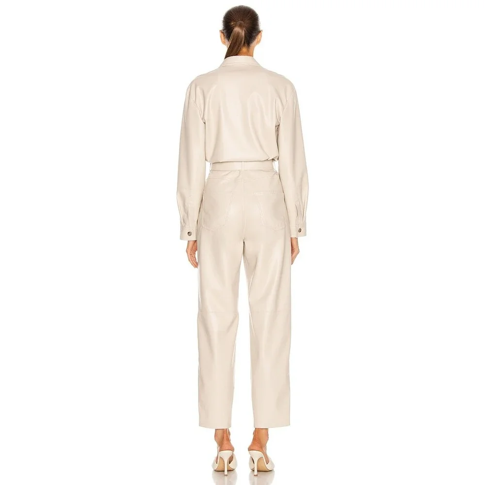 Nanushka Women's Ashton Jumpsuit Vegan Leather Creme Size Medium - Picture 3 of 7